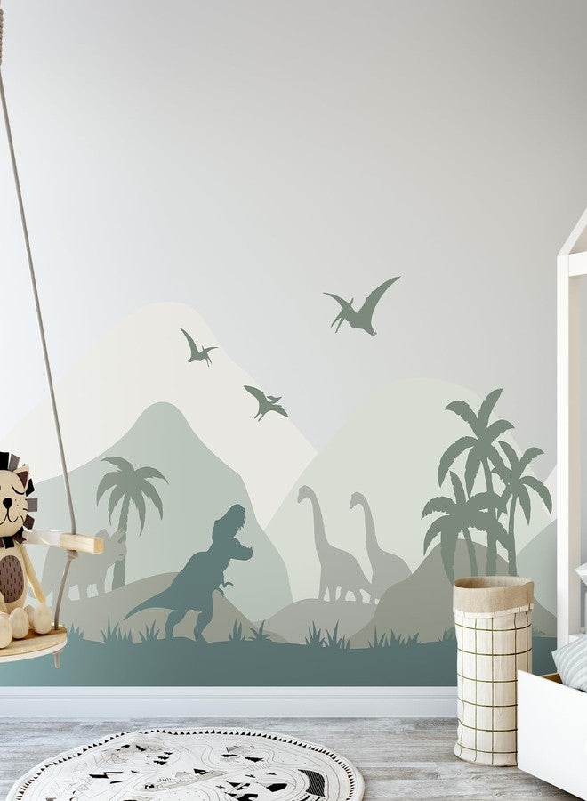 Zeeko Dinosaur Wall Decals Peel and Stick 64.9x34.6in Tropical Jungle Skirting Line Decals Green Grass Green Art for Baby Nursery Kids Bedroom Playroom Home Decor - Image 2