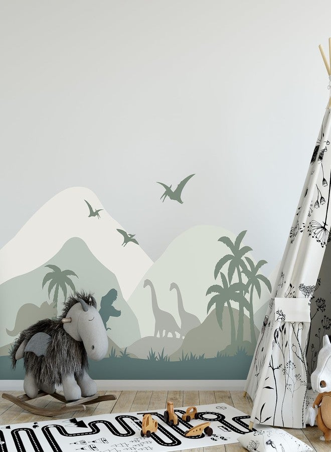 Zeeko Dinosaur Wall Decals Peel and Stick 64.9x34.6in Tropical Jungle Skirting Line Decals Green Grass Green Art for Baby Nursery Kids Bedroom Playroom Home Decor - Image 3