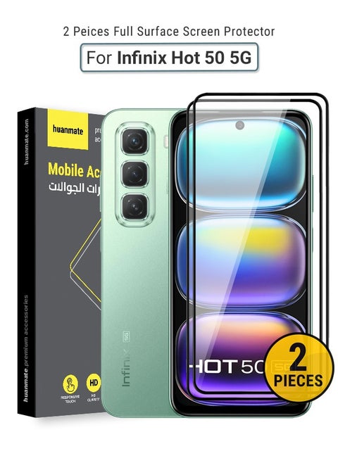 2 Pieces Infinix HOT 50 5G Screen Protector – Premium Edge to Edge Tempered Glass, High Transparency, Delicate Touch, Anti-Explosion, Smooth Arc Edges, Easy Installation