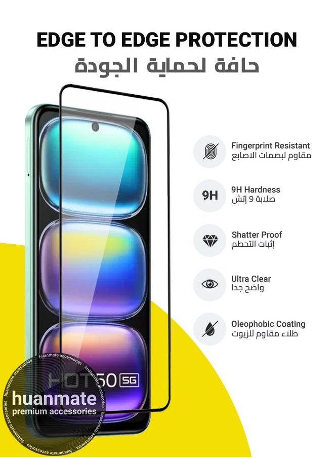 2 Pieces Infinix HOT 50 5G Screen Protector – Premium Edge to Edge Tempered Glass, High Transparency, Delicate Touch, Anti-Explosion, Smooth Arc Edges, Easy Installation