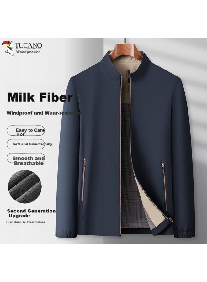 Tucano Men's Spring Autumn Lightweight Jacket Middle-aged And Elderly Business Windproof Stand Collar Coat Dad's Executive Jacket - Image 4
