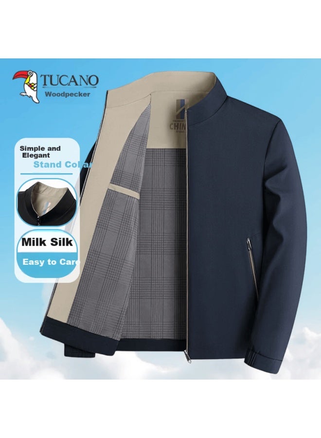 Tucano Men's Spring Autumn Lightweight Jacket Middle-aged And Elderly Business Windproof Stand Collar Coat Dad's Executive Jacket - Image 3