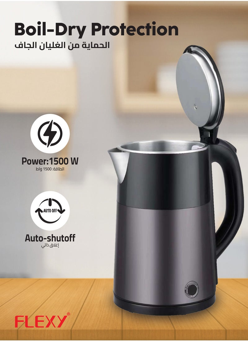 Flexy - FLEXY® 2.2L 1500W Electric Kettle Stainless Steel Water Boiler | Portable Pot, Instant Water Heater, Tea Maker | Auto Shut-Off, Boil-Dry Protection, 360° Swivel Base | Cool Handle - Image 1