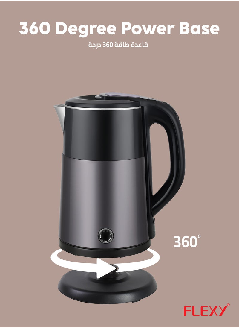 Flexy - FLEXY® 2.2L 1500W Electric Kettle Stainless Steel Water Boiler | Portable Pot, Instant Water Heater, Tea Maker | Auto Shut-Off, Boil-Dry Protection, 360° Swivel Base | Cool Handle - Image 1