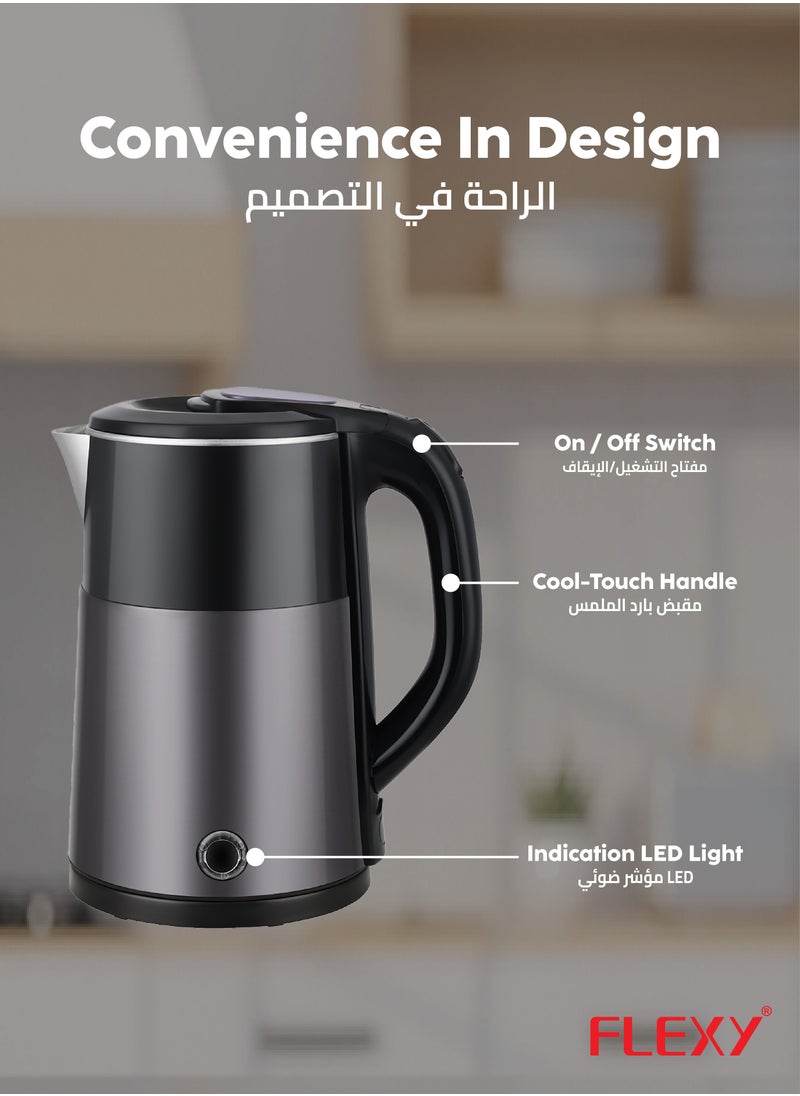 Flexy - FLEXY® 2.2L 1500W Electric Kettle Stainless Steel Water Boiler | Portable Pot, Instant Water Heater, Tea Maker | Auto Shut-Off, Boil-Dry Protection, 360° Swivel Base | Cool Handle - Image 1
