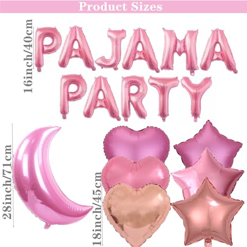 DUFACAI 51 Pieces PAJAMA PARTY Balloons Pink Moon Star Heart Balloons Latex Balloons Foil Fringe Curtains for Girls Women Slumber Party Sleepover Birthday Party Spa Party Decoration Pink - Image 5
