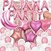DUFACAI 51 Pieces PAJAMA PARTY Balloons Pink Moon Star Heart Balloons Latex Balloons Foil Fringe Curtains for Girls Women Slumber Party Sleepover Birthday Party Spa Party Decoration Pink - Image 2