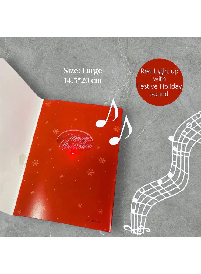 3D Musical Christmas Card with Red Envelope Light Up, Large Merry Xmas Greeting Message, Jingle Bells Sound for Kids Children him her Girls Boys, Snowman Reindeer Santa Claus - Image 2