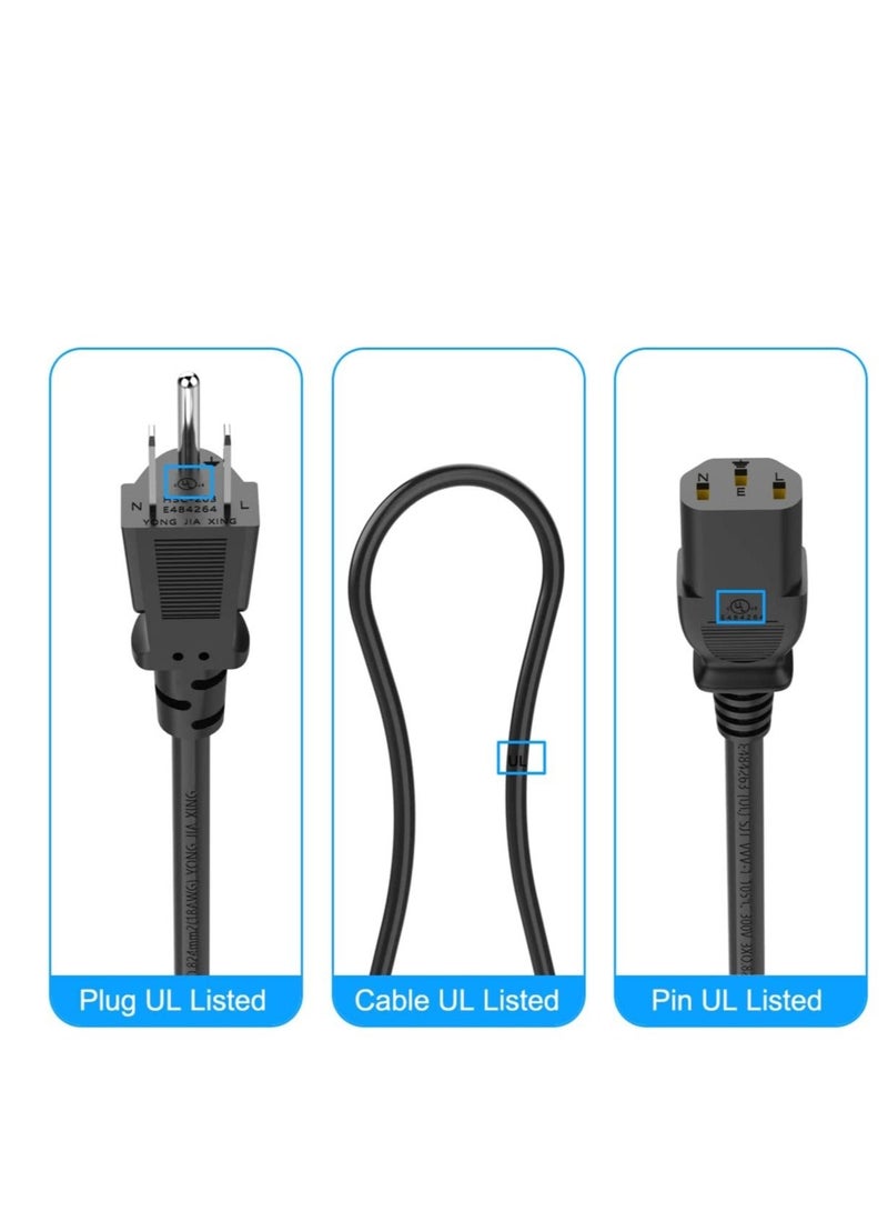 18 AWG Universal Power Cord, 3 Prong Plug AC Cable for Samsung/Toshiba/LG/AOC/BenQ/Acer/Asus/HP/ViewSonic/Dell/Compaq Monitor, LCD TV (NEMA 5-15P to IEC320C13)