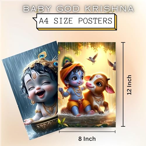 Posters Inc Set of 12 Bal Krishna Stickers – Bal Gopal Cute Baby Posters for Pregnant Women, Kanha Ji HD Print on 300 GSM A4 (8×12 Inch) with Glue Dots, God Posters for Wall Decor, Living Room, Bedroom - Image 5