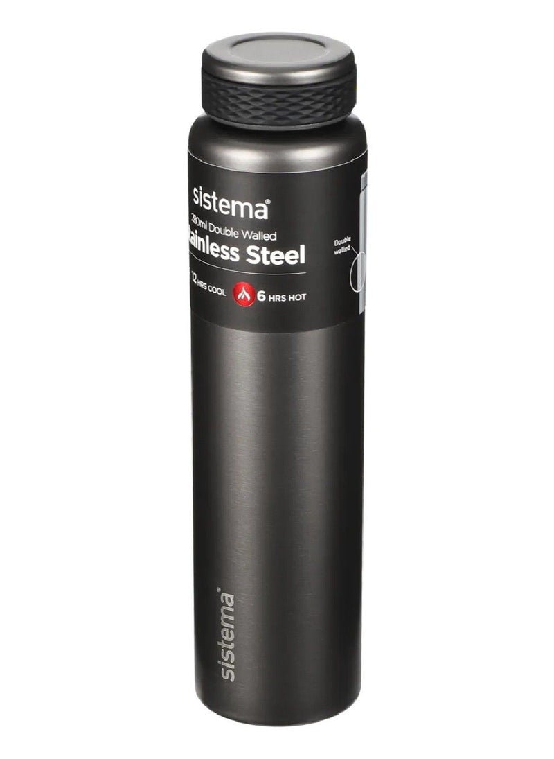 sistema زجاجة سيستيما الأنيقة المصنوعة من الفولاذ المقاوم للصدأ بسعة 280 مل، مصممة بعزل مزدوج الجدار ومقاومة للتسرب بنسبة 100% للحفاظ على المشروبات ساخنة وباردة، خالية من مادة بيسفينول أ. رمادي غامق. - Image 1