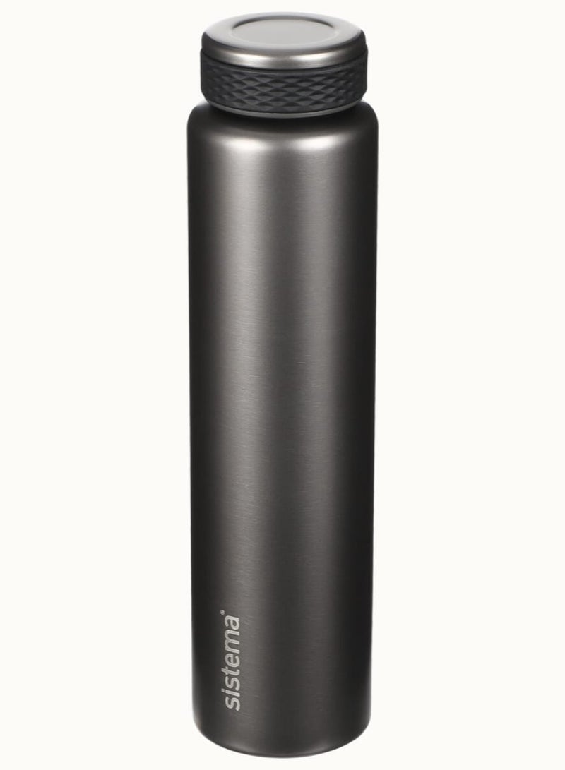 sistema زجاجة سيستيما الأنيقة المصنوعة من الفولاذ المقاوم للصدأ بسعة 280 مل، مصممة بعزل مزدوج الجدار ومقاومة للتسرب بنسبة 100% للحفاظ على المشروبات ساخنة وباردة، خالية من مادة بيسفينول أ. رمادي غامق. - Image 2