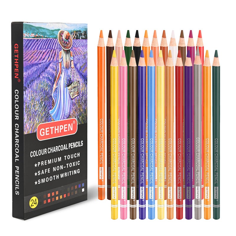 GETHPEN Pastel PencilsColored Charcoal Pencils Drawing SetSkin Tone Colored PencilsCharcoal Pencils for Drawing Pastel Chalk Pencils for SketchingShadingColoring Layering Blending24 Colors - Image 3