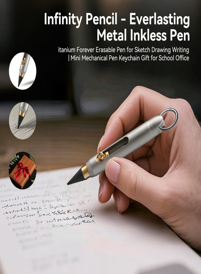 Tizee Infinity Pencil - Everlasting Metal Inkless Pen, Titanium Forever Erasable Pen for Sketch Drawing Writing | Mini Mechanical Pencil Keychain Gift for School Office - Image 2