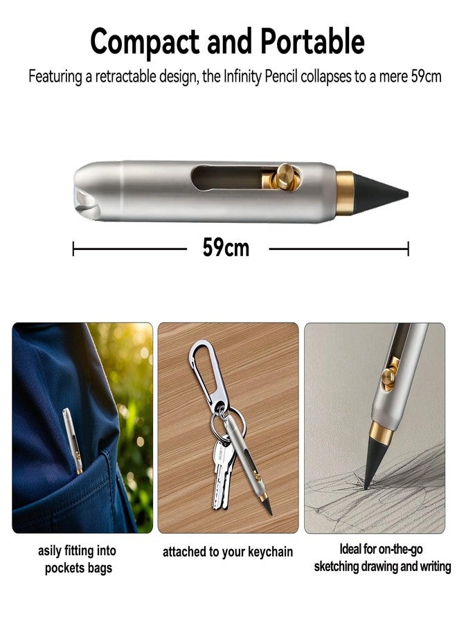 Tizee Infinity Pencil - Everlasting Metal Inkless Pen, Titanium Forever Erasable Pen for Sketch Drawing Writing | Mini Mechanical Pencil Keychain Gift for School Office - Image 5