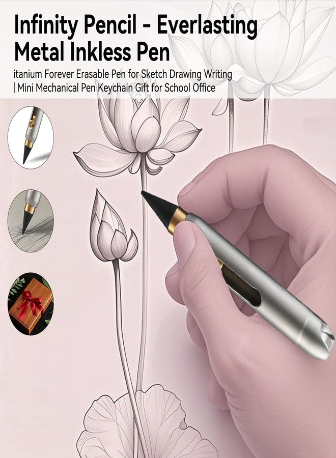 Tizee Infinity Pencil - Everlasting Metal Inkless Pen, Titanium Forever Erasable Pen for Sketch Drawing Writing | Mini Mechanical Pencil Keychain Gift for School Office - Image 3
