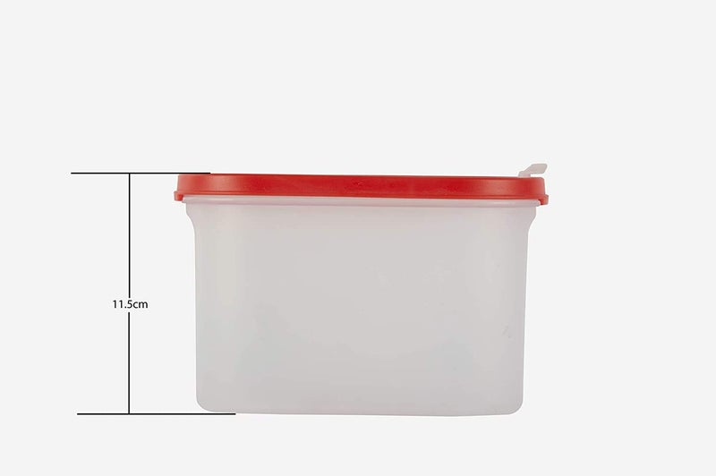 Cutting EDGE Flip-Top Modular Dispenser Containers Oval Set for Rice, Dal,Atta, Flour, Cereals, Pulses, Snacks, Stackable 1200 ML Set of 12 - RED Lids (Free Plain Lids Extra for Each Container) - Image 3