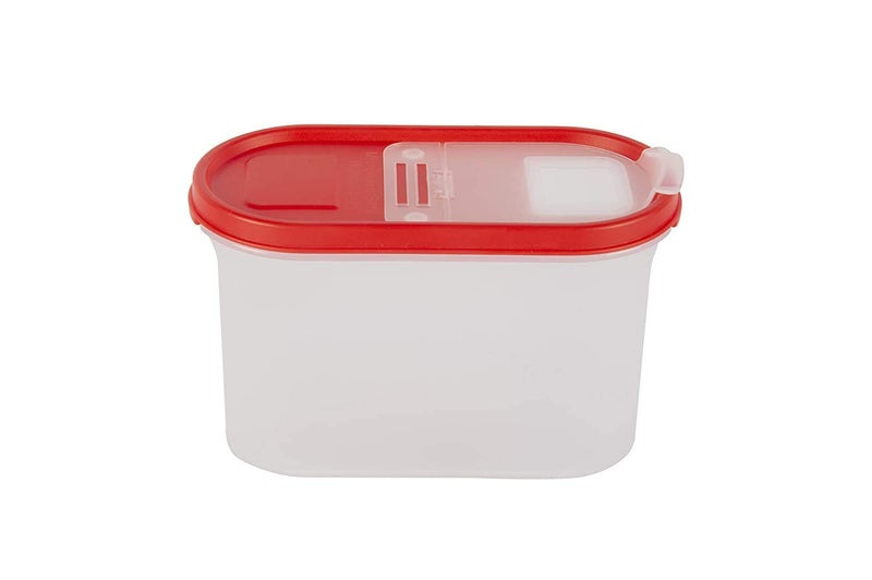 Cutting EDGE Flip-Top Modular Dispenser Containers Oval Set for Rice, Dal,Atta, Flour, Cereals, Pulses, Snacks, Stackable 1200 ML Set of 12 - RED Lids (Free Plain Lids Extra for Each Container) - Image 5
