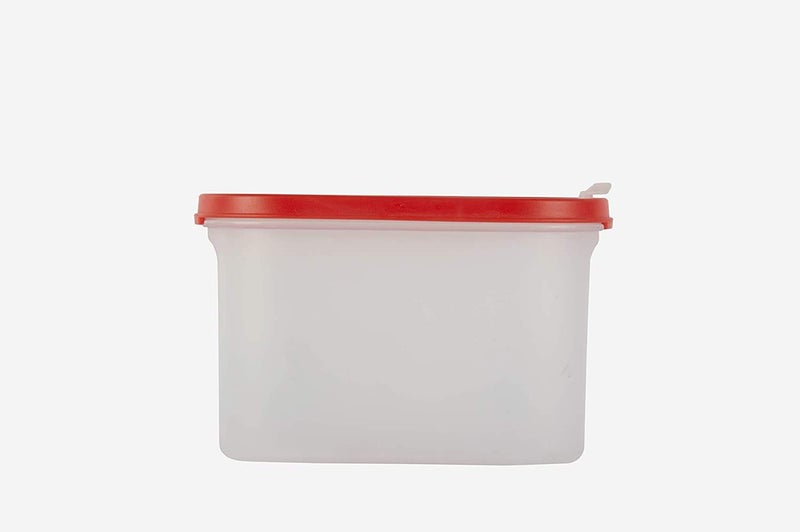 Cutting EDGE Flip-Top Modular Dispenser Containers Oval Set for Rice, Dal,Atta, Flour, Cereals, Pulses, Snacks, Stackable 1200 ML Set of 12 - RED Lids (Free Plain Lids Extra for Each Container) - Image 4