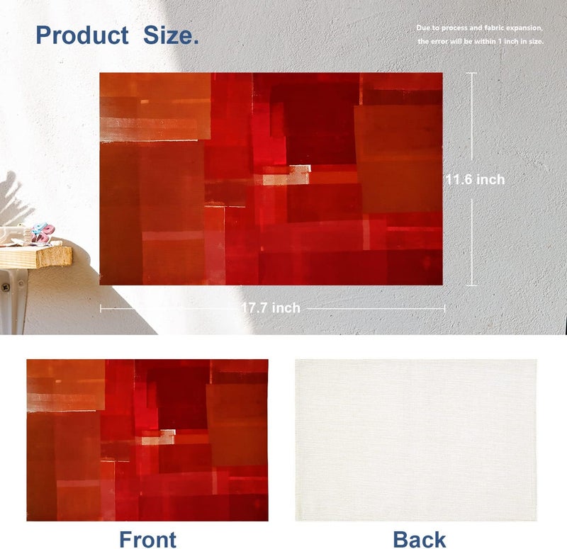 Batmerry Red Orange Placemats Decor Red Modern Art Textures Woven Burlap Modern Placemats for Dining Table Kitchen Table Round Table Farmhouse Wedding Outdoor Indoor Set of 4 - Image 5