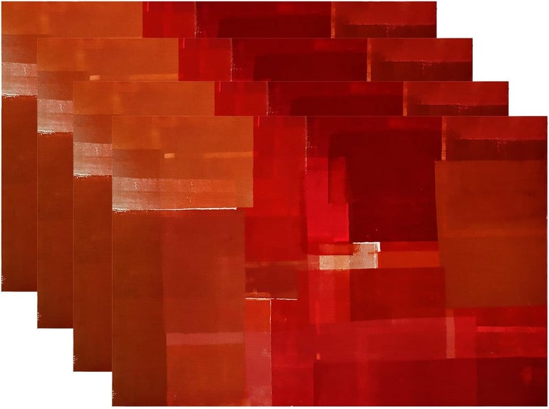 Batmerry Red Orange Placemats Decor Red Modern Art Textures Woven Burlap Modern Placemats for Dining Table Kitchen Table Round Table Farmhouse Wedding Outdoor Indoor Set of 4 - Image 1
