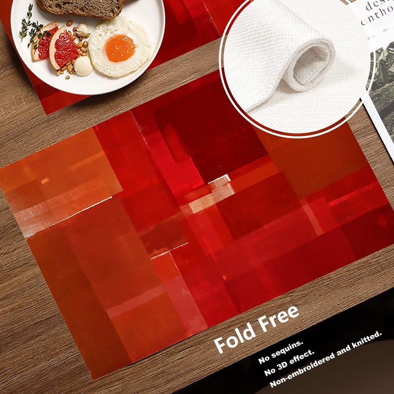Batmerry Red Orange Placemats Decor Red Modern Art Textures Woven Burlap Modern Placemats for Dining Table Kitchen Table Round Table Farmhouse Wedding Outdoor Indoor Set of 4 - Image 3