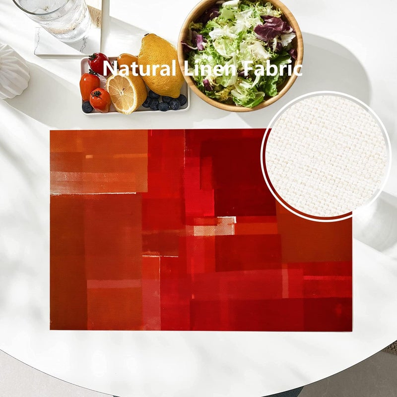 Batmerry Red Orange Placemats Decor Red Modern Art Textures Woven Burlap Modern Placemats for Dining Table Kitchen Table Round Table Farmhouse Wedding Outdoor Indoor Set of 4 - Image 2