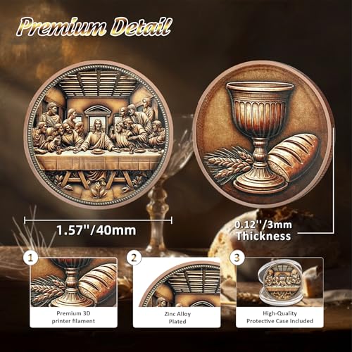 IELCJJ The Last Supper Christian Challenge Coin - Jesus Eucharist Religious Copper Token - Art God Pocket Bible Verses Coins for Study - Good Luck Commemorative Gifts for Men Women Kids - Image 3