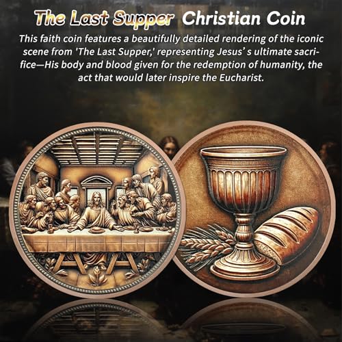 IELCJJ The Last Supper Christian Challenge Coin - Jesus Eucharist Religious Copper Token - Art God Pocket Bible Verses Coins for Study - Good Luck Commemorative Gifts for Men Women Kids - Image 2