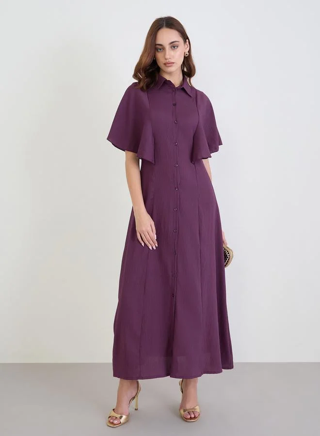 Styli Purple Textured Shirt Maxi Dress