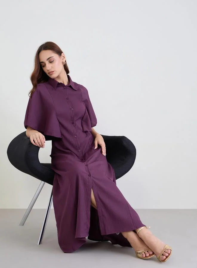 Styli Purple Textured Shirt Maxi Dress