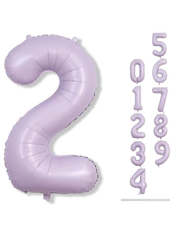 Light Purple 2 Balloons, 40 Inch Giant Lilac Helium Mylar Foil Number 0-9, Pastel Dusty Purple 2nd Birthday Balloon for Girls, Morados Numero Two Balloons for Women Anniversary Party Decorations  - Image 1