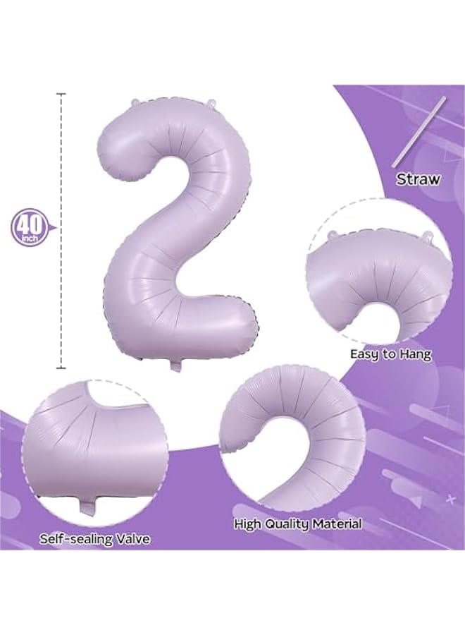 Light Purple 2 Balloons, 40 Inch Giant Lilac Helium Mylar Foil Number 0-9, Pastel Dusty Purple 2nd Birthday Balloon for Girls, Morados Numero Two Balloons for Women Anniversary Party Decorations  - Image 2