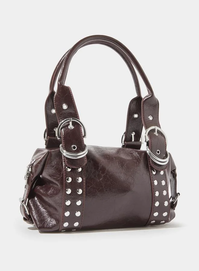 ستايلي Brown Studded Barrel Shoulder Bag