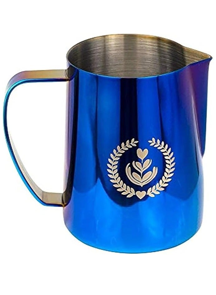 Milk Pitcher for making coffee and cappuccino and steaming glass milk frothing jug stainless steel Blue 600 ml  - Image 1