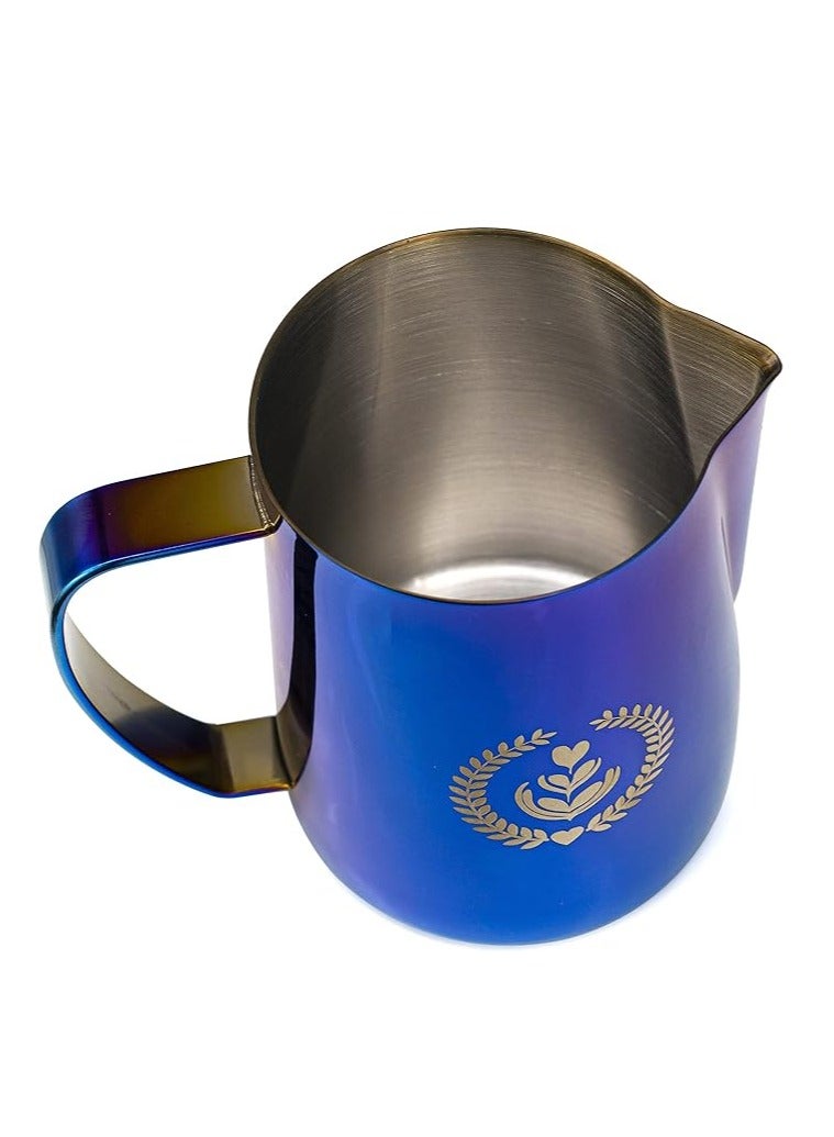 Milk Pitcher for making coffee and cappuccino and steaming glass milk frothing jug stainless steel Blue 600 ml  - Image 3
