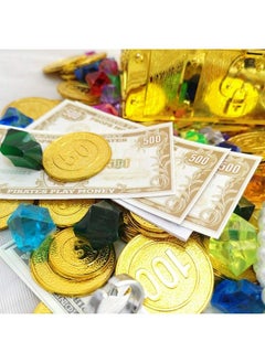 Taken All 200+ Pirate Treasure Chest Gold Coins Treasure And Pirate Gems Pirates Rings Earrings Pearls Jewelery Playset ，Treasure For Pirate Party (100 Coins+100 Gems+16 Banknotes.)  - Image 5