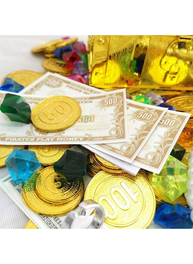 Taken All 200+ Pirate Treasure Chest Gold Coins Treasure And Pirate Gems Pirates Rings Earrings Pearls Jewelery Playset ，Treasure For Pirate Party (100 Coins+100 Gems+16 Banknotes.)  - Image 5