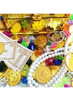 Taken All 200+ Pirate Treasure Chest Gold Coins Treasure And Pirate Gems Pirates Rings Earrings Pearls Jewelery Playset ，Treasure For Pirate Party (100 Coins+100 Gems+16 Banknotes.)  - Image 3