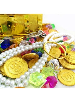 Taken All 200+ Pirate Treasure Chest Gold Coins Treasure And Pirate Gems Pirates Rings Earrings Pearls Jewelery Playset ，Treasure For Pirate Party (100 Coins+100 Gems+16 Banknotes.)  - Image 4