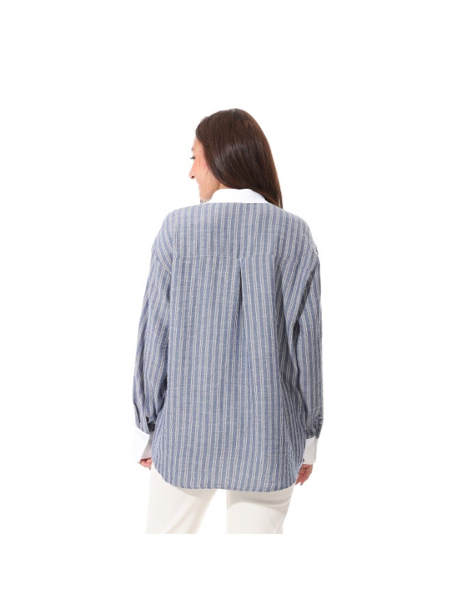 Coctail 3681-Striped Button-Down Shirt-Navy  - Image 3
