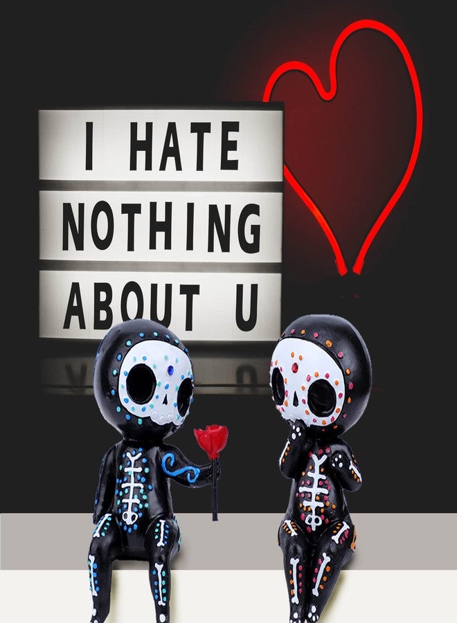 MBVBN Sugar Skull Couple Statue, Sugar Skull Figurine,Resin Crafts Sugar Skull Decor,Skull Head Skeleton Figurine Statue Display Hand Crafts,Home Decor Collectible Figurines (C) - Image 2