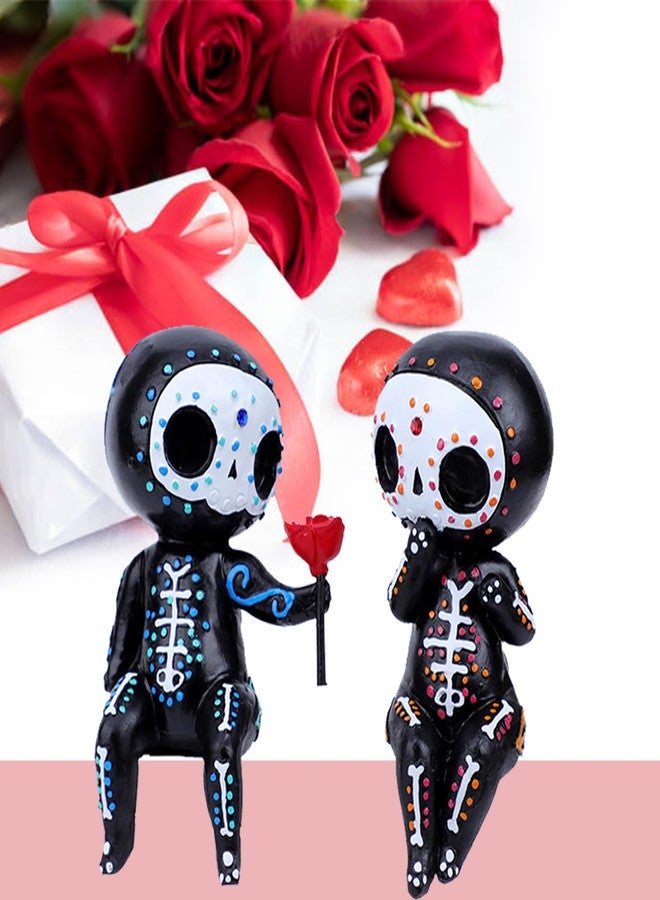 MBVBN Sugar Skull Couple Statue, Sugar Skull Figurine,Resin Crafts Sugar Skull Decor,Skull Head Skeleton Figurine Statue Display Hand Crafts,Home Decor Collectible Figurines (C) - Image 4