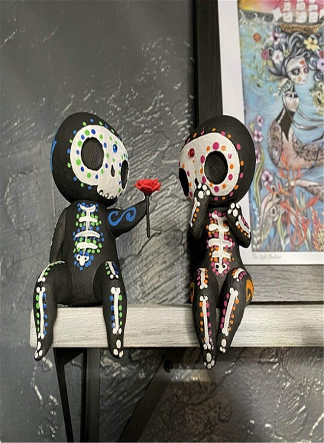 MBVBN Sugar Skull Couple Statue, Sugar Skull Figurine,Resin Crafts Sugar Skull Decor,Skull Head Skeleton Figurine Statue Display Hand Crafts,Home Decor Collectible Figurines (C) - Image 1