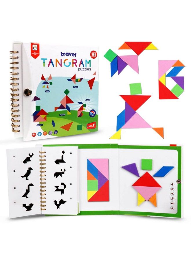 kizh لغز السفر تانجرام لغز مغناطيسي كتاب لعبة رحلة الطريق لعبة بانوراما الأشكال تشريح الألعاب الجذعية مع الحل لعبة تعليمية للأطفال الكبار التحدي الدماغ المضايقون 368 نمط (2PCS Tangrams) - Image 1