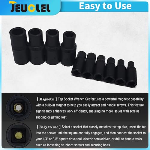 JEUCLEL 10Pcs Tap Socket Wrench Set (Magnetic), 1/4” & 3/8” Drive External Tap Socket Adapter, Torx Socket Set - Image 4