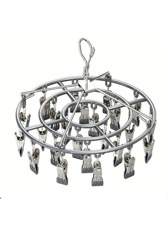 Gray Stainless Steel Sock Dryer with 24 Clothespins Windproof Drying Rack for Towels Underwear - Image 1