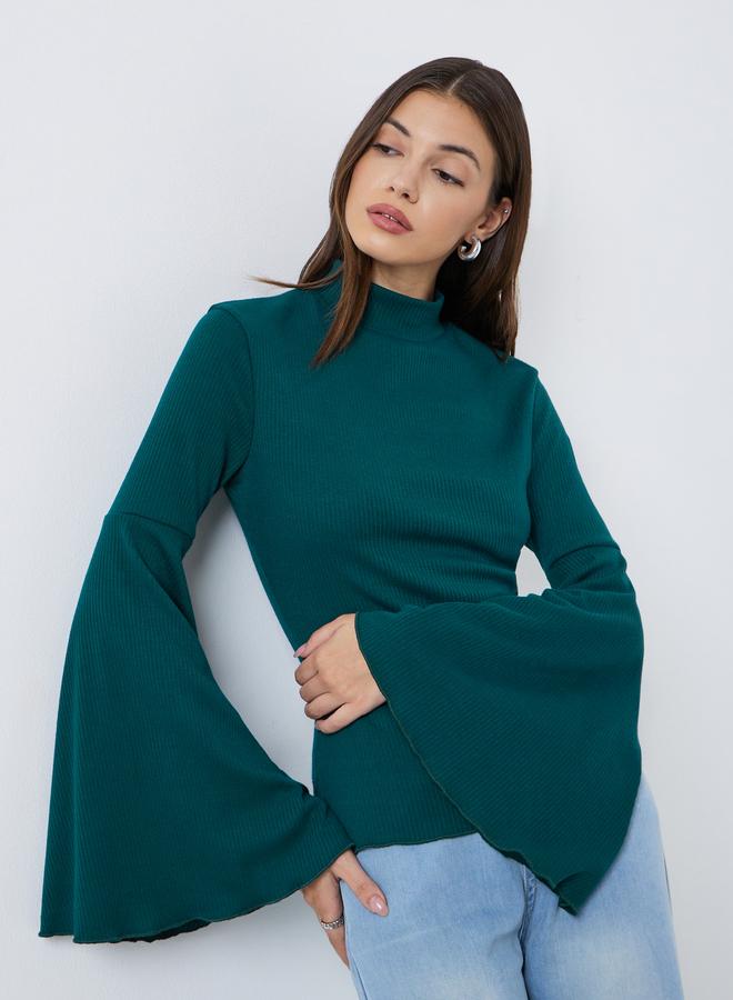 Styli Teal Bell Sleeve Knit Top - Image 1