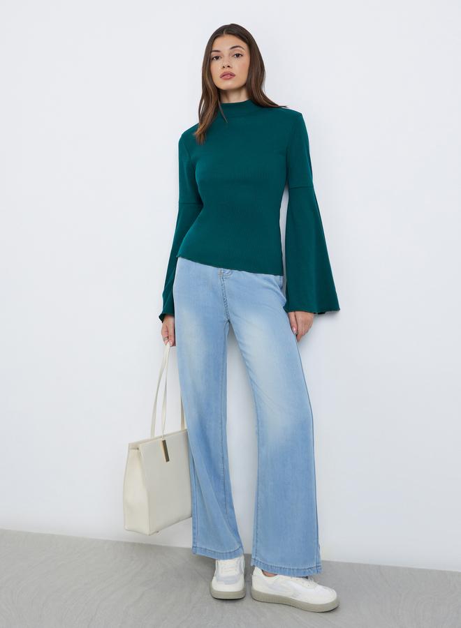 Styli Teal Bell Sleeve Knit Top - Image 2