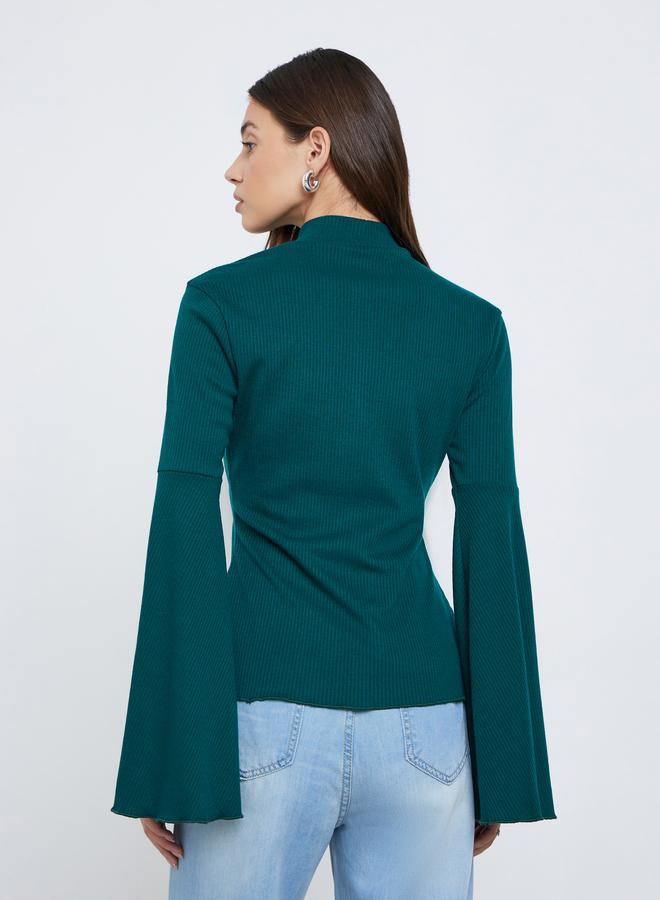 Styli Teal Bell Sleeve Knit Top - Image 4